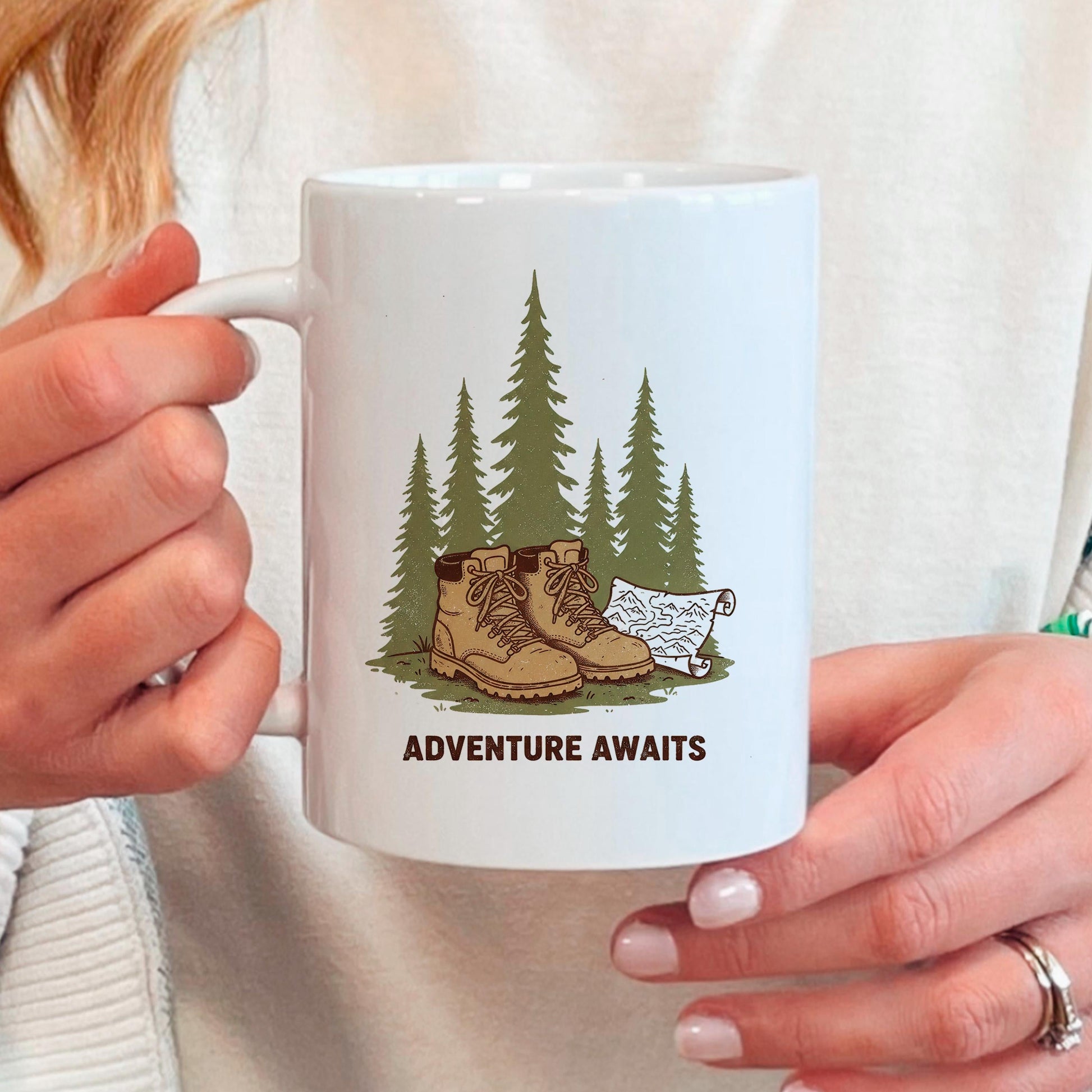Adventure Mug – Rustic Hiking Coffee Cup | Camping Ceramic Mug, Outdoor Lover Gift Joyful Moose