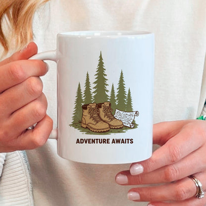Adventure Mug – Rustic Hiking Coffee Cup | Camping Ceramic Mug, Outdoor Lover Gift Joyful Moose