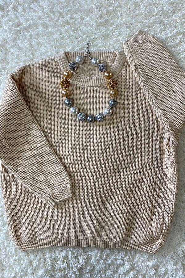 Cream color long sleeve pullover girls sweater Thread & Co. Boutique, LLC