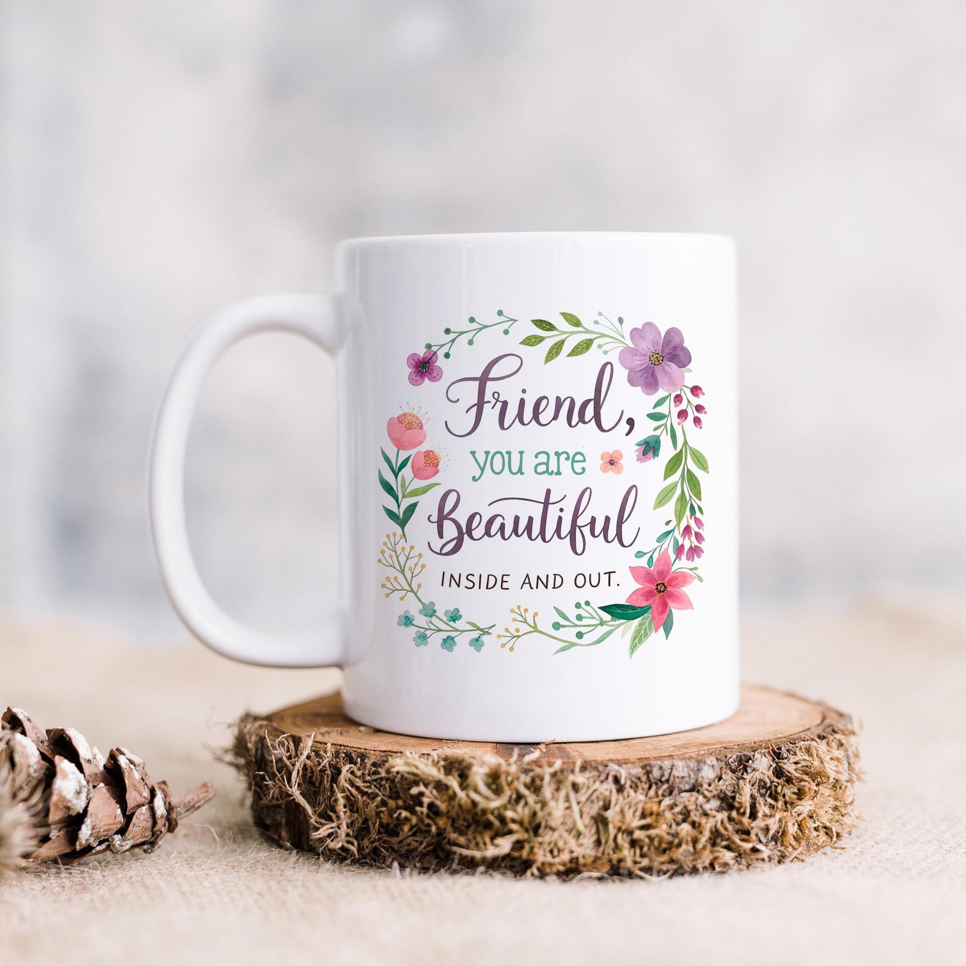 Inspirational Friend Mug – Floral Coffee Cup with Positive Affirmation for Her Joyful Moose