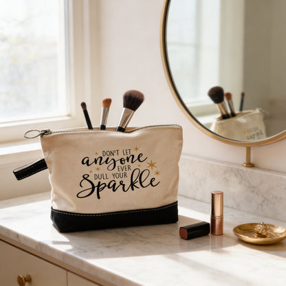 Inspirational Cosmetic Bag - Zipper Pouch - Pencil Case - Gold Sparkle Joyful Moose