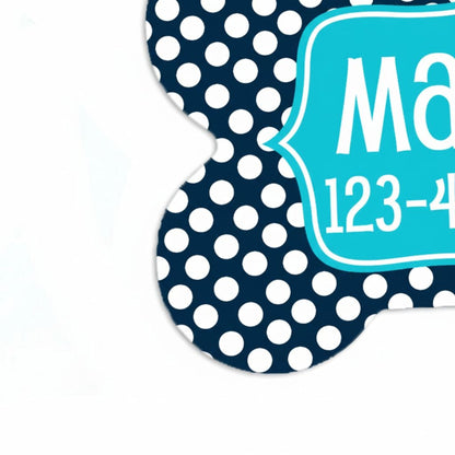 Personalized Pet Id Tag - Custom Dog Tag - Navy Turquoise Big Dots Joyful Moose