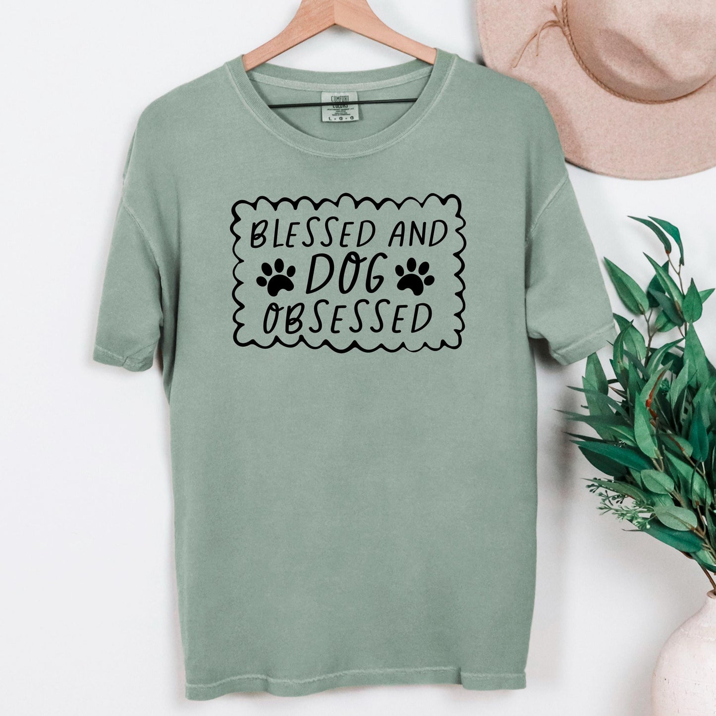 Dog Lover T-Shirt - Blessed & Dog Obsessed Comfort Colors Tee With Paw Prints Joyful Moose