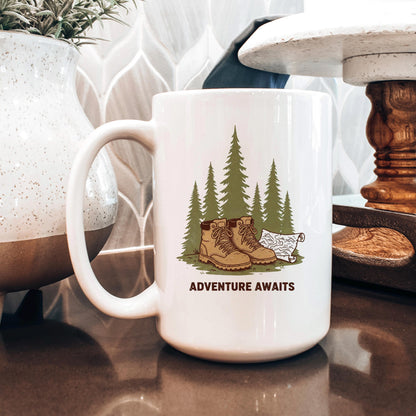 Adventure Mug – Rustic Hiking Coffee Cup | Camping Ceramic Mug, Outdoor Lover Gift Joyful Moose