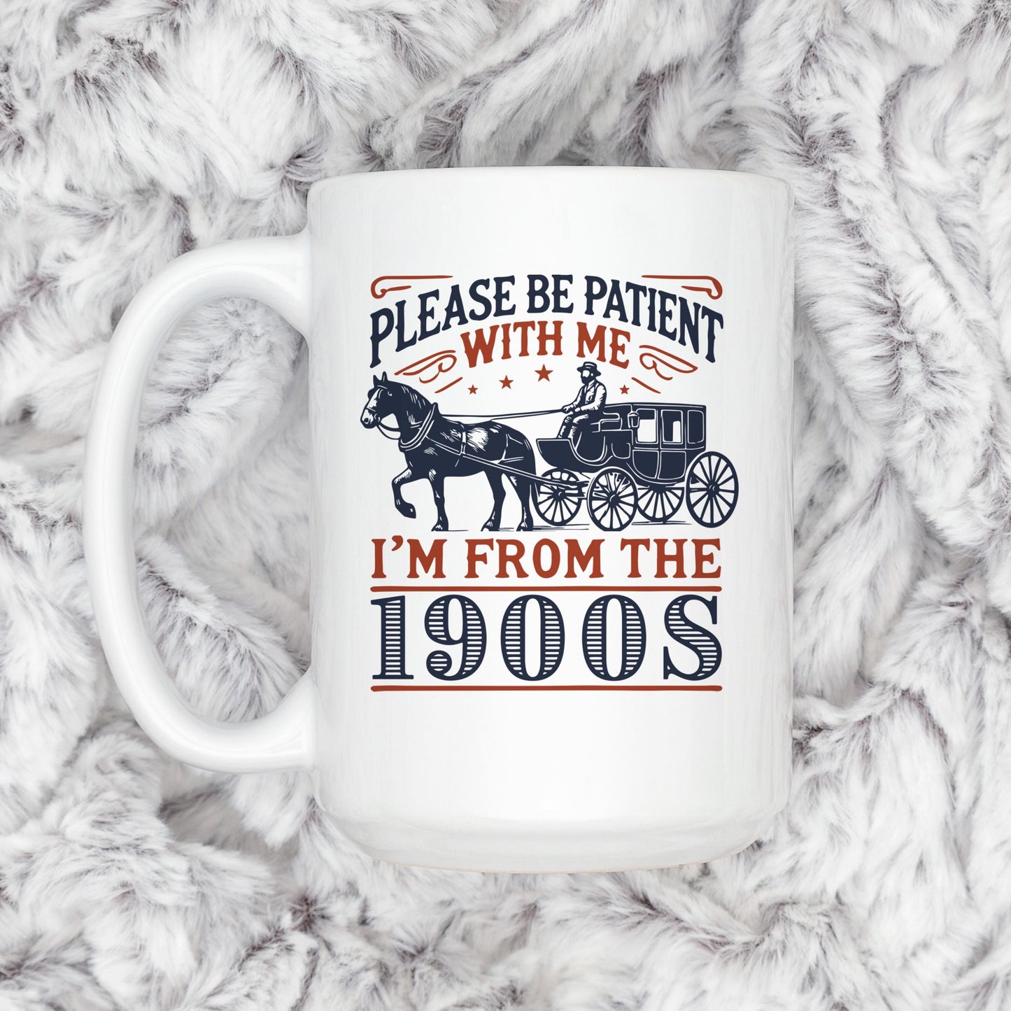 1900s Humor Mug – Vintage Ceramic Cup With Horse Carriage Design Joyful Moose