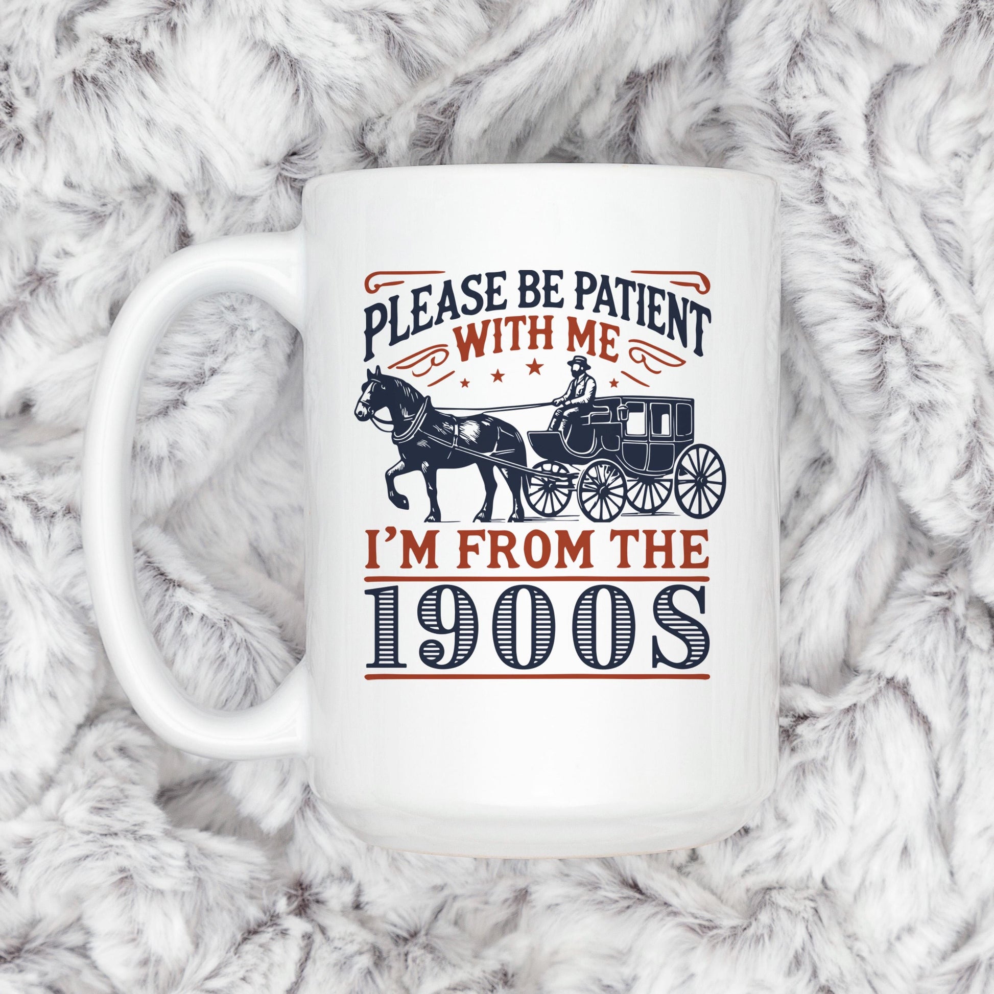 1900s Humor Mug – Vintage Ceramic Cup With Horse Carriage Design Joyful Moose