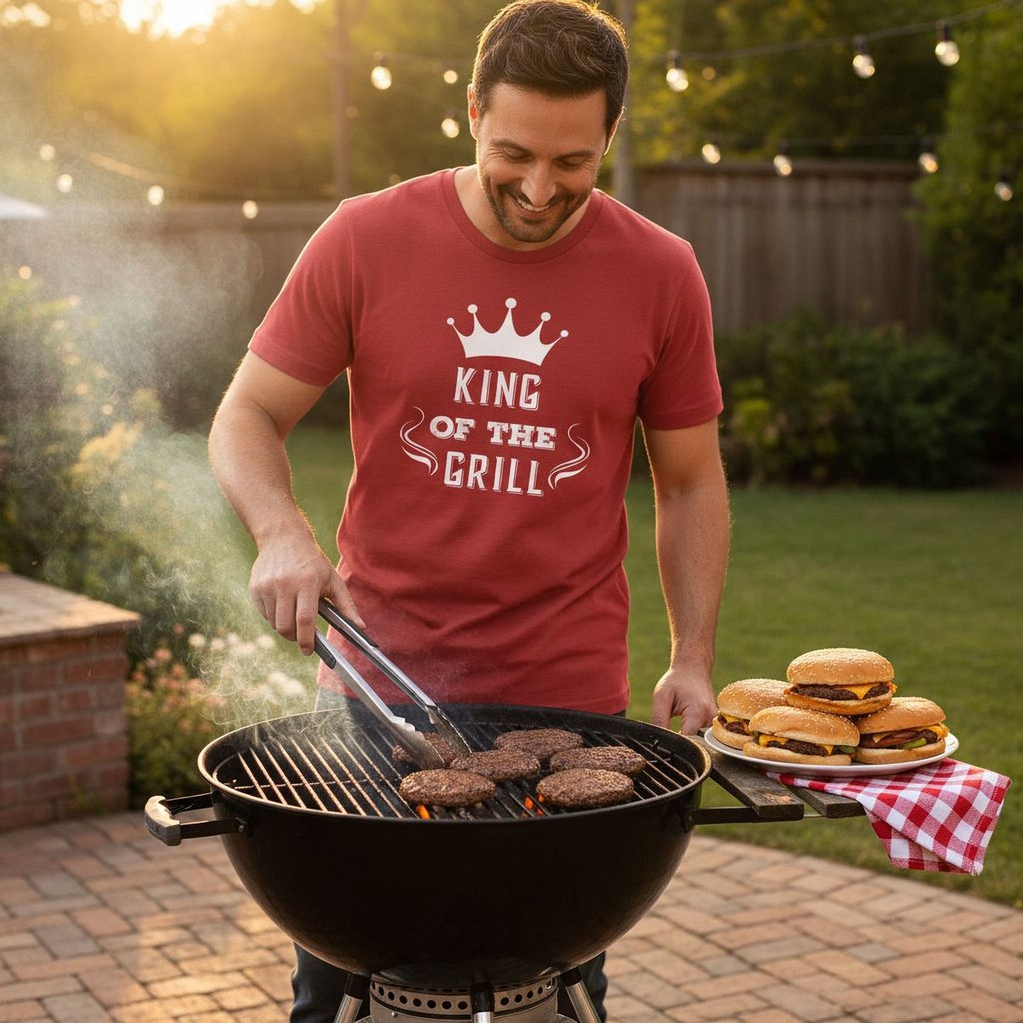 Men's Grill T-shirt King of the Grill BBQ Cooking Gift for Dad Grilling Gift Idea Joyful Moose
