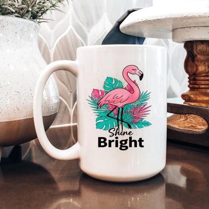 Flamingo Shine Bright Mug – Tropical Coffee Mug | Cute Flamingo Cup, Dishwasher Safe Joyful Moose