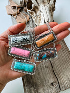 Western Semi Stone Bar Necklace - with Rhinestone edge Wild Cactus Boutique