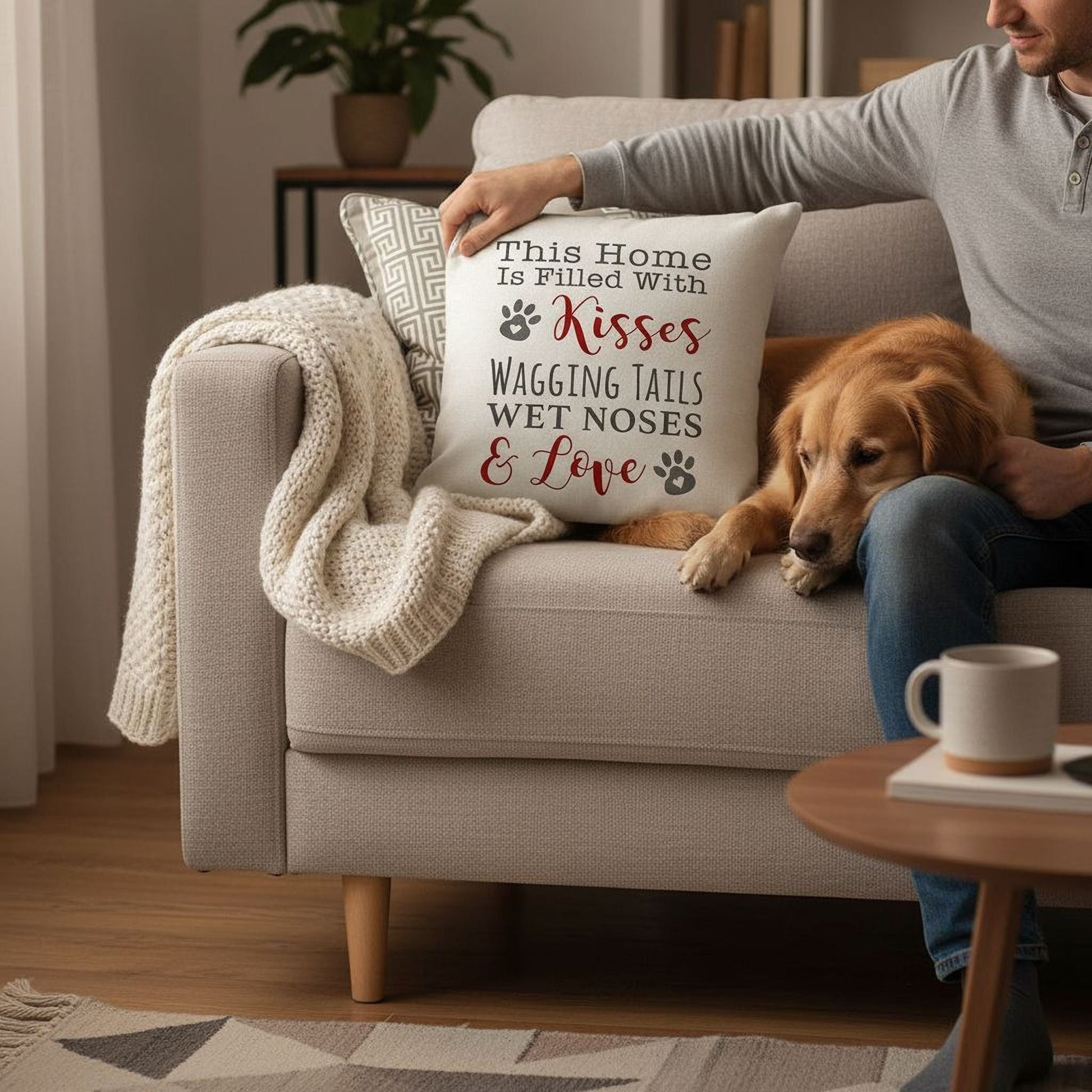 Dog House Decor | Dog Pillow Cover - Cozy Throw Pillow with Paw Print Design Joyful Moose