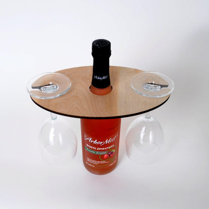 Personalized Wood Wine Holder - Engraved Couple Names Rustic Wine Carrier Joyful Moose