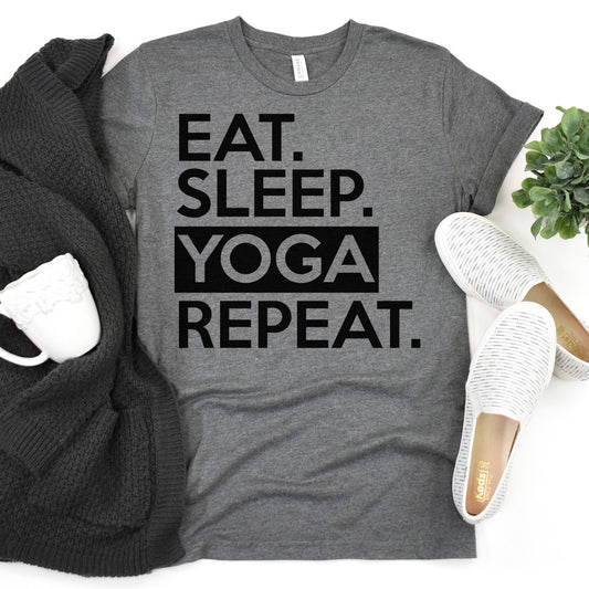 Yoga Graphic Tees Women | Eat Sleep Yoga Repeat Tee Joyful Moose
