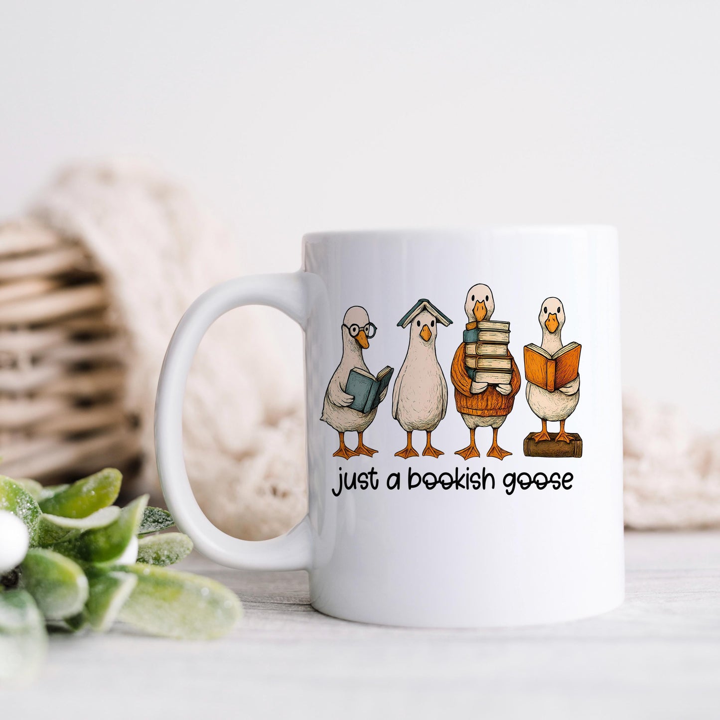 Bookish Goose Coffee Mug - Funny Book Lover Gift | Quirky Ceramic 11 oz or 15 oz Joyful Moose