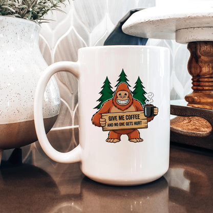 Funny Bigfoot Coffee Mug – Camping Humor Mug With Humorous Coffee Quote Joyful Moose