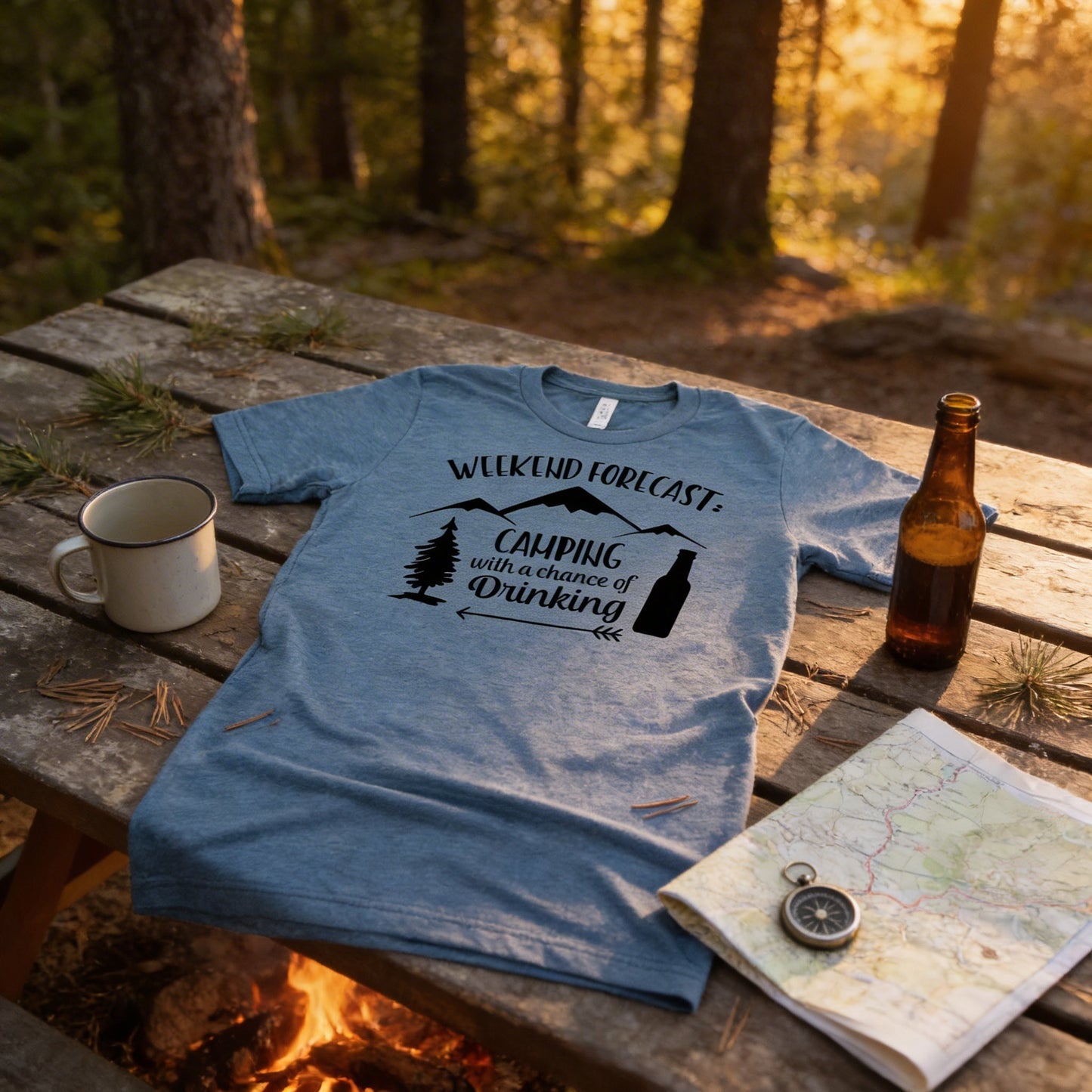 Camping Shirt Camp Beer Bottle Campfire T-shirt Weekend Forecast Camping with a Chance of Drinking Joyful Moose