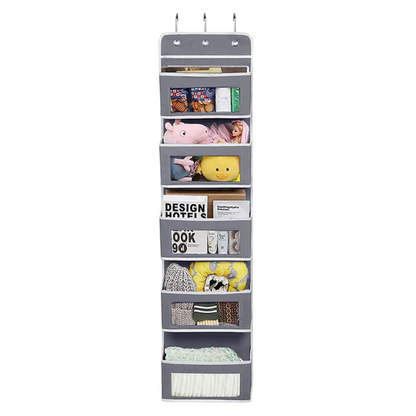 Over the Door Organizer with 5 Clear Window Pockets – Hanging Behind the Door Storage Rack for Closet, Bathroom, Bedroom, Pantry – Space-Saving Door Organizer Hanging System – Gray Joyful Moose