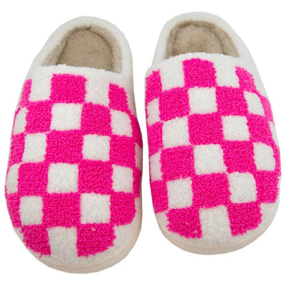 Hot Pink Checkered Pattern Slippers Thread & Co. Boutique, LLC