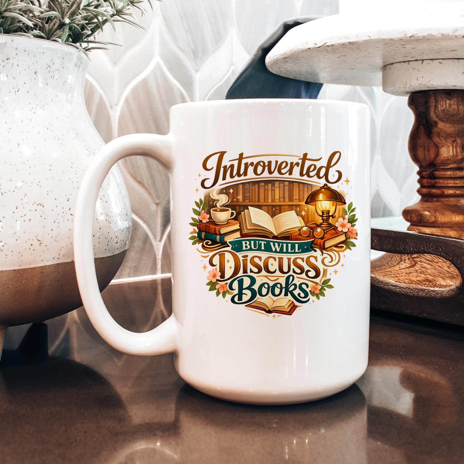 Introverted Book Lover Mug – Colorful Ceramic Coffee Cup with Witty Quote Joyful Moose