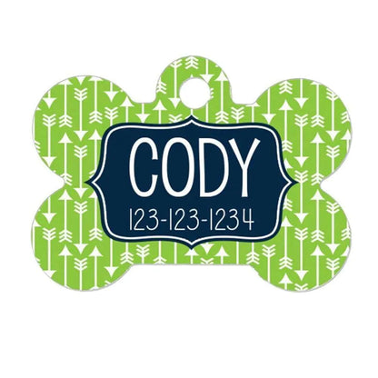 Arrow Dog Name Tag - Lime Green Navy Blue Joyful Moose