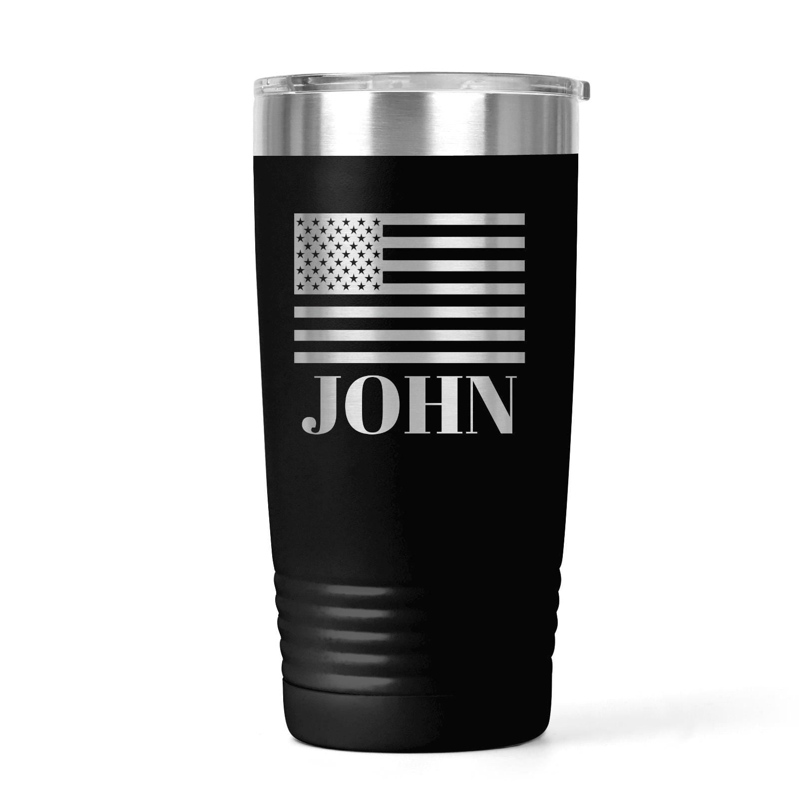 Personalized Flag Tumbler - Patriotic Water Bottle with Custom Name, Insulated Stainless Steel Joyful Moose