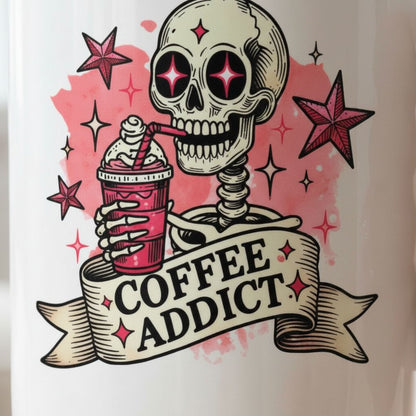 Coffee Addict Mug – Pink Skull Coffee Cup | Funny Caffeine Lover Gift, Ceramic, Dishwasher Safe Joyful Moose