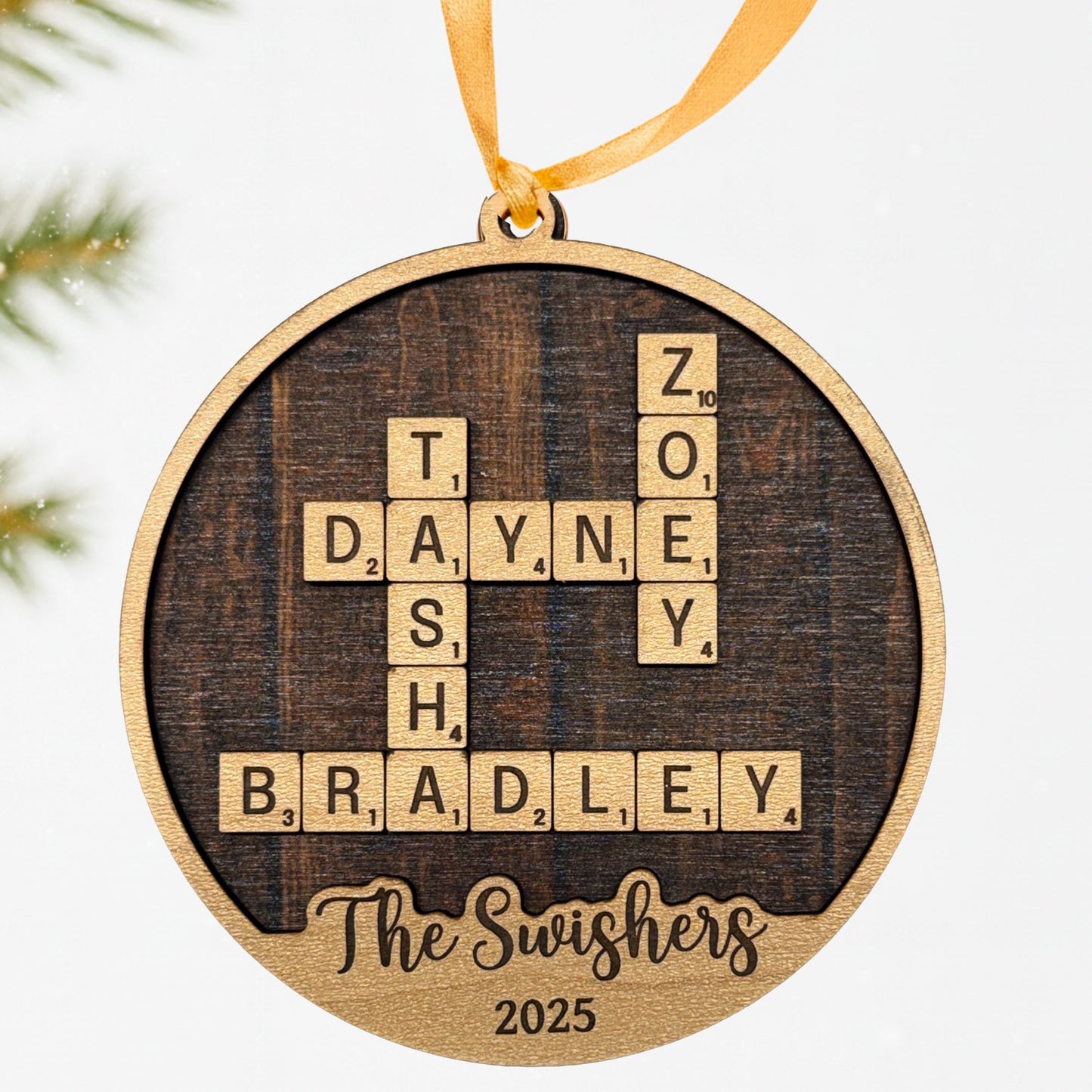 Custom Wooden Christmas Ornament - Family Name Laser Engraved Puzzle Keepsake Joyful Moose