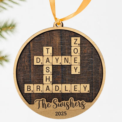 Custom Wooden Christmas Ornament - Family Name Laser Engraved Puzzle Keepsake Joyful Moose
