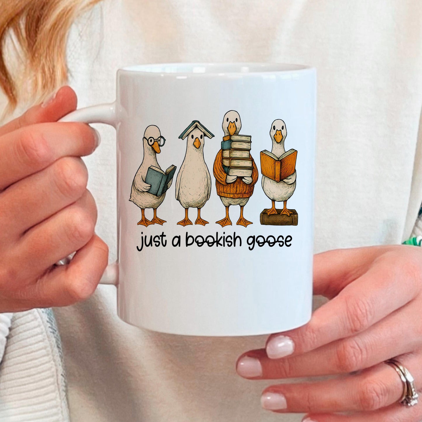 Bookish Goose Coffee Mug - Funny Book Lover Gift | Quirky Ceramic 11 oz or 15 oz Joyful Moose