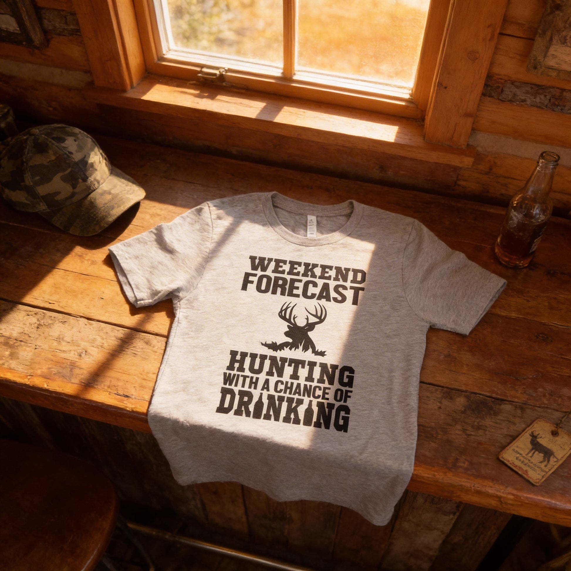 Hunting Gift for Men - Hunting with a chance of Drinking T-shirt - Funny Mens Shirt Joyful Moose