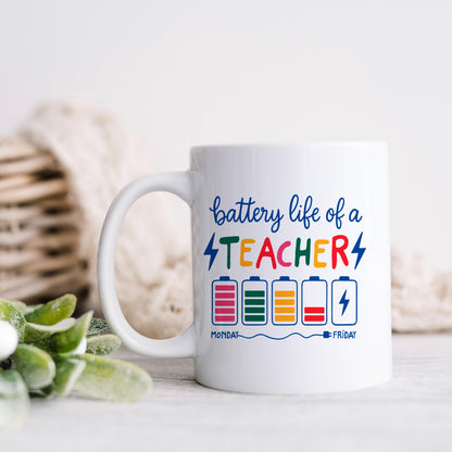 Funny Teacher Mug - Colorful Battery Graphic Ceramic Coffee Cup | Teacher Appreciation Gift Joyful Moose