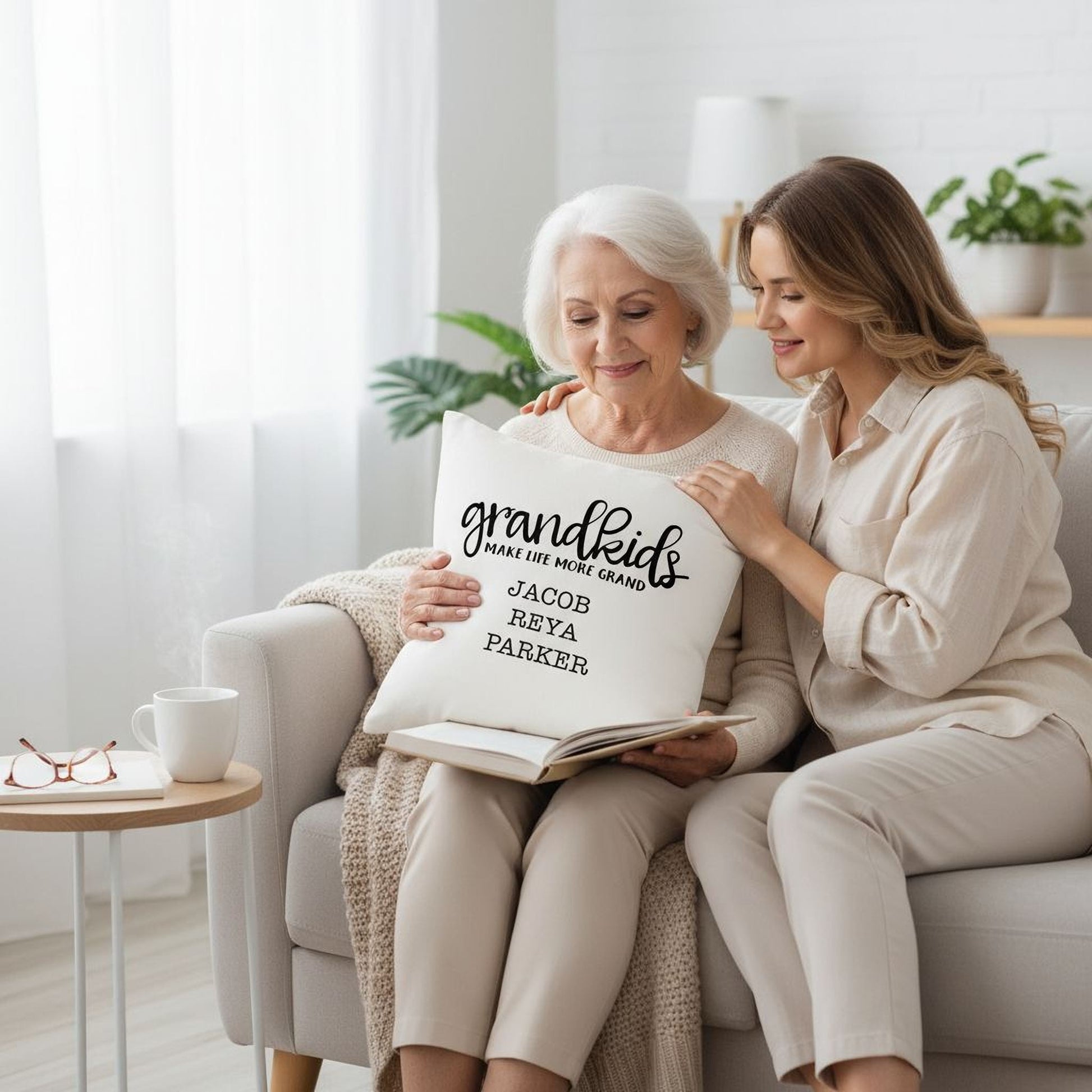 Personalized Pillow Cover - Grandkids Make Life Grand - Christmas Gift for Grandma - Throw Pillow Personalized with Grandchildrens Names Joyful Moose