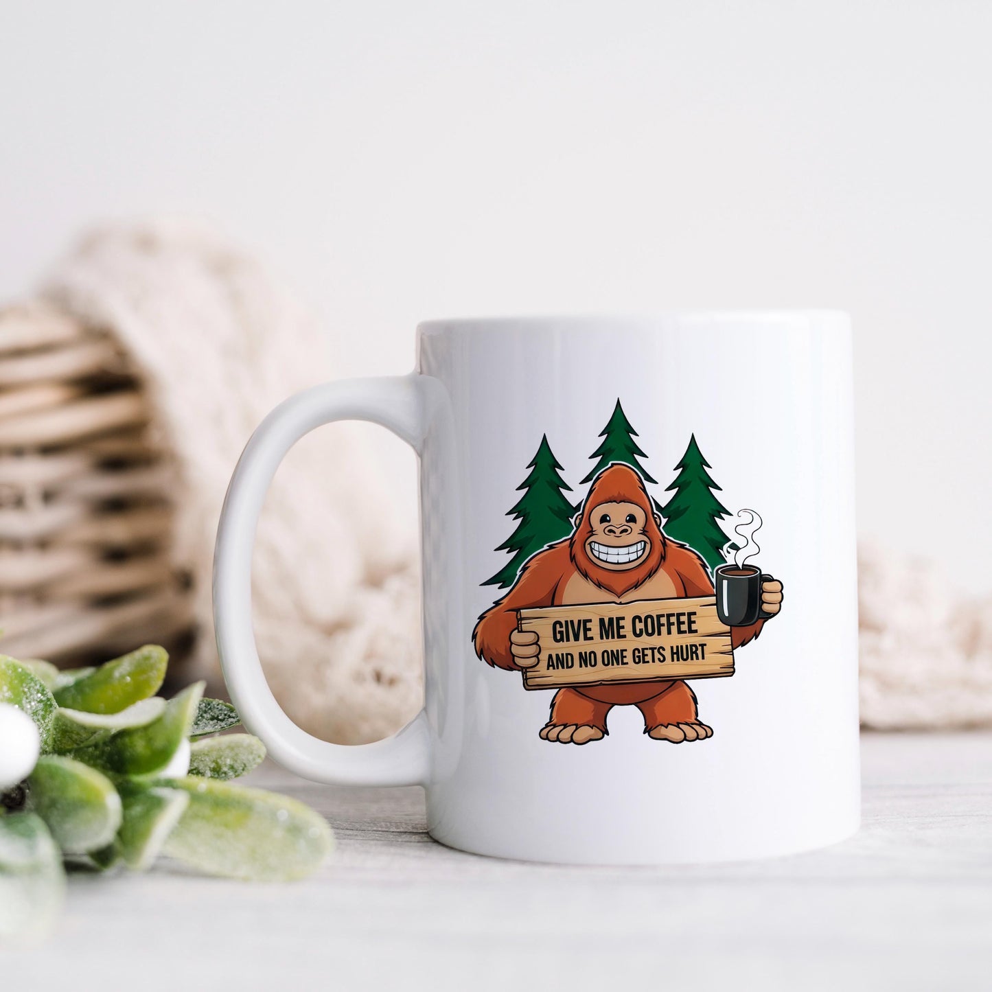 Funny Bigfoot Coffee Mug – Camping Humor Mug With Humorous Coffee Quote Joyful Moose