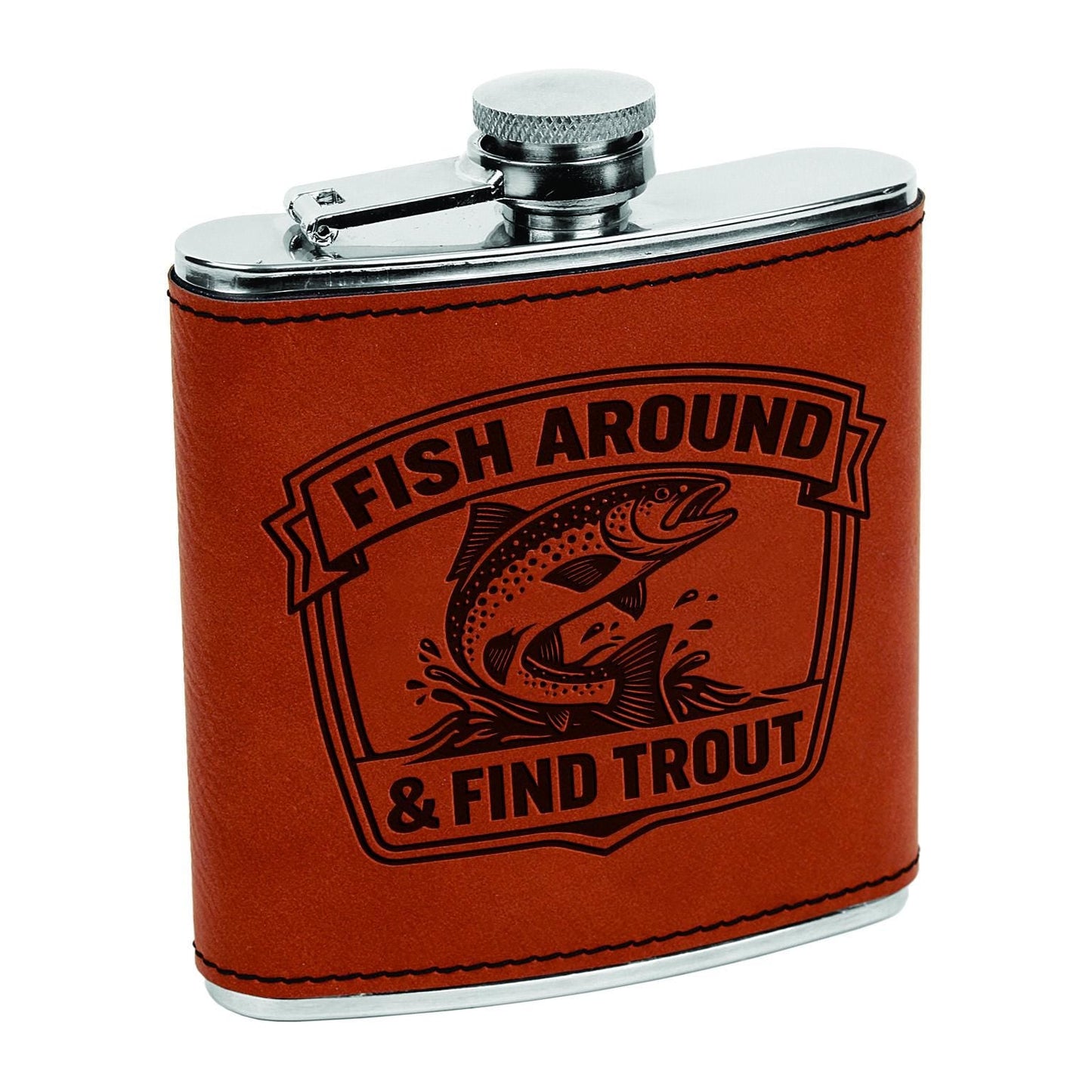 Fishing Flask – Engraved Stainless Steel Hip Flask | Trout Fisherman Gift Joyful Moose