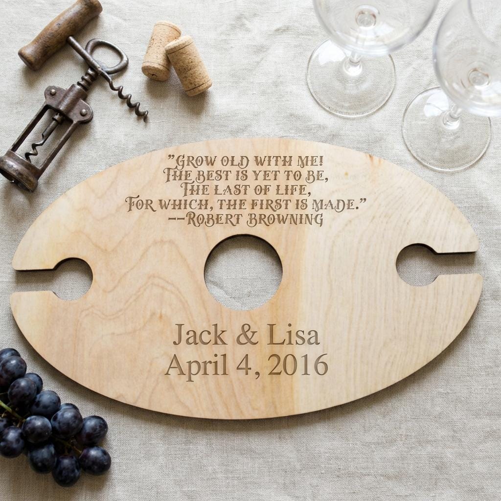 Personalized Wood Wine Holder - Engraved Couple Names Rustic Wine Carrier Joyful Moose
