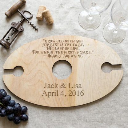 Personalized Wood Wine Holder - Engraved Couple Names Rustic Wine Carrier Joyful Moose