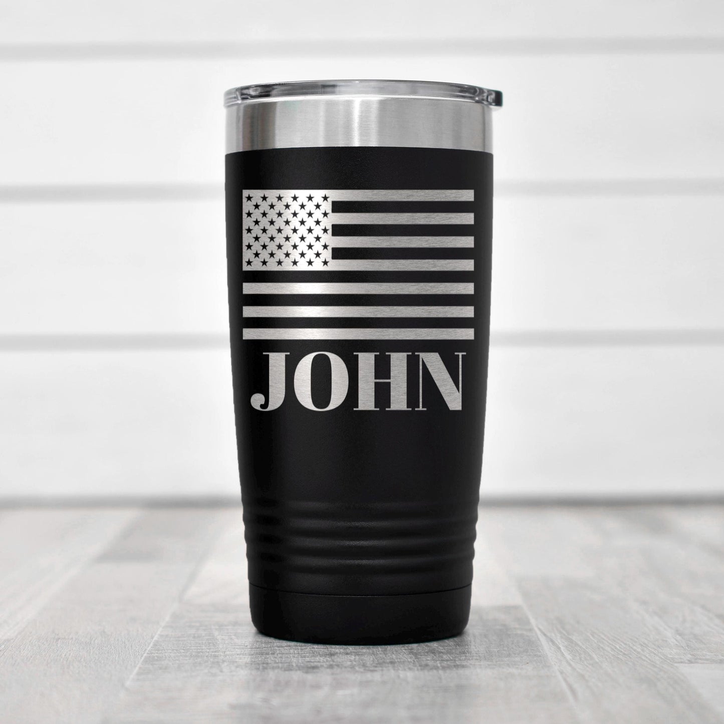 Personalized Flag Tumbler - Patriotic Water Bottle with Custom Name, Insulated Stainless Steel Joyful Moose