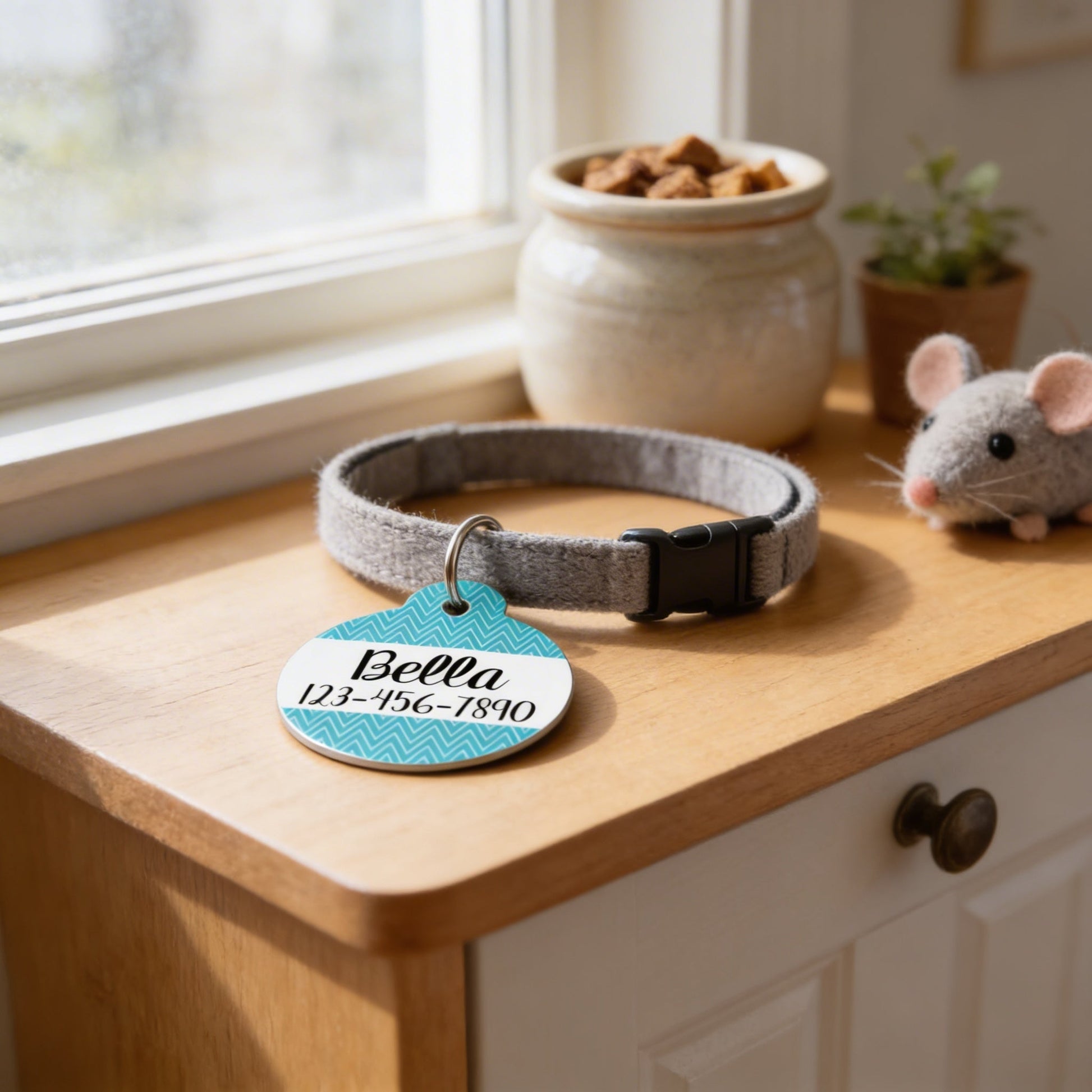 Personalized Cat ID Tag - Personalized Cat Name Tag - Custom Cat ID Tag - Chevron Name Tag - Cat ID Tag - Cat Collar Name Tag - Turquoise Joyful Moose