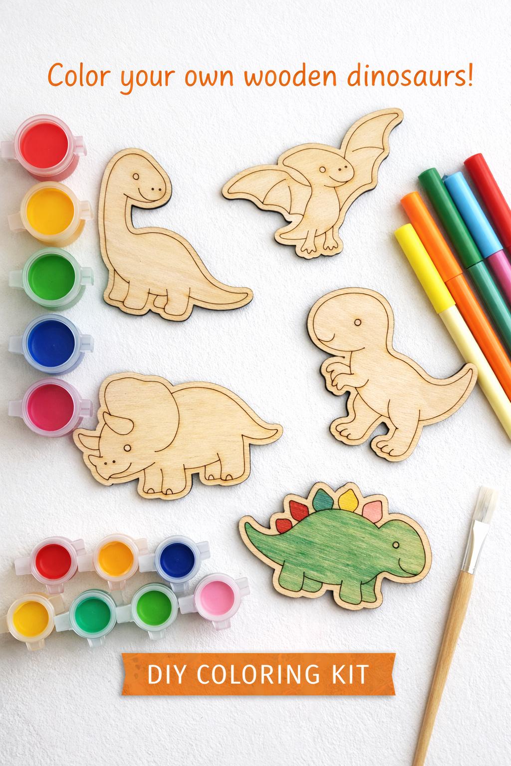 Wood Dinosaur Kit – Laser Cut Wood Craft Set of 5 | Kids Painting Activity Joyful Moose