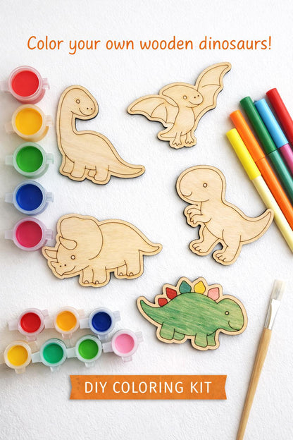 Wood Dinosaur Kit – Laser Cut Wood Craft Set of 5 | Kids Painting Activity Joyful Moose