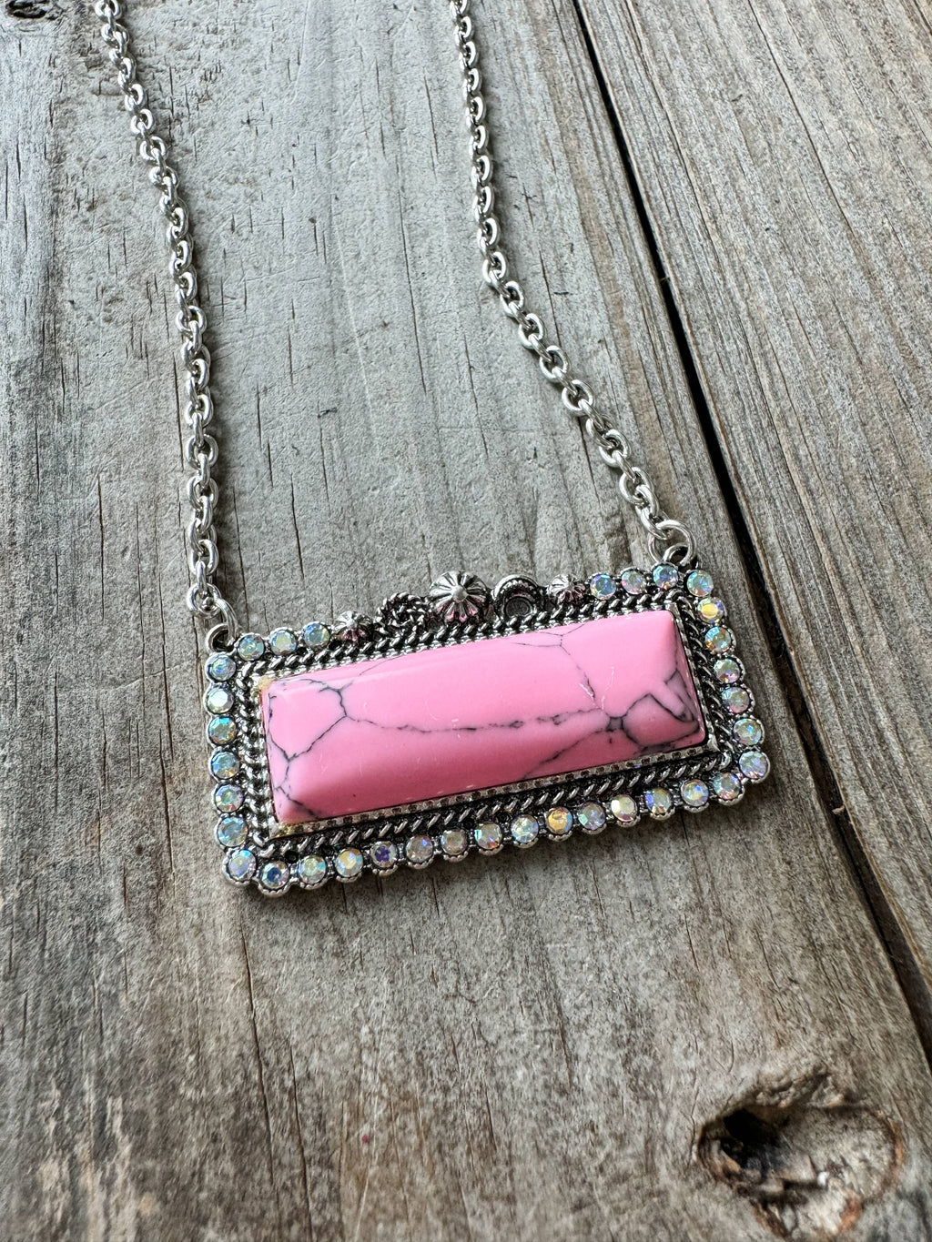 Western Semi Stone Bar Necklace - with Rhinestone edge Wild Cactus Boutique