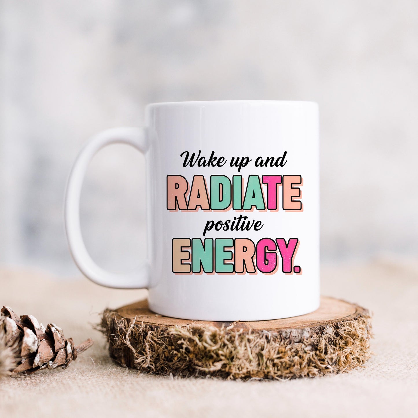 Positive Energy Mug - Motivational Coffee Cup | Cute Pastel Ceramic Cup Joyful Moose