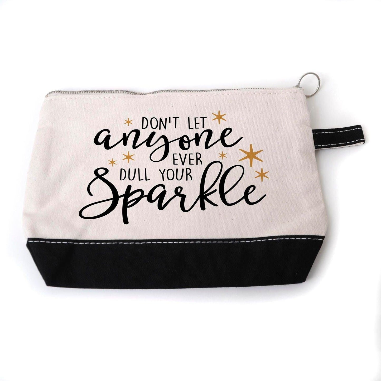Inspirational Cosmetic Bag - Zipper Pouch - Pencil Case - Gold Sparkle Joyful Moose