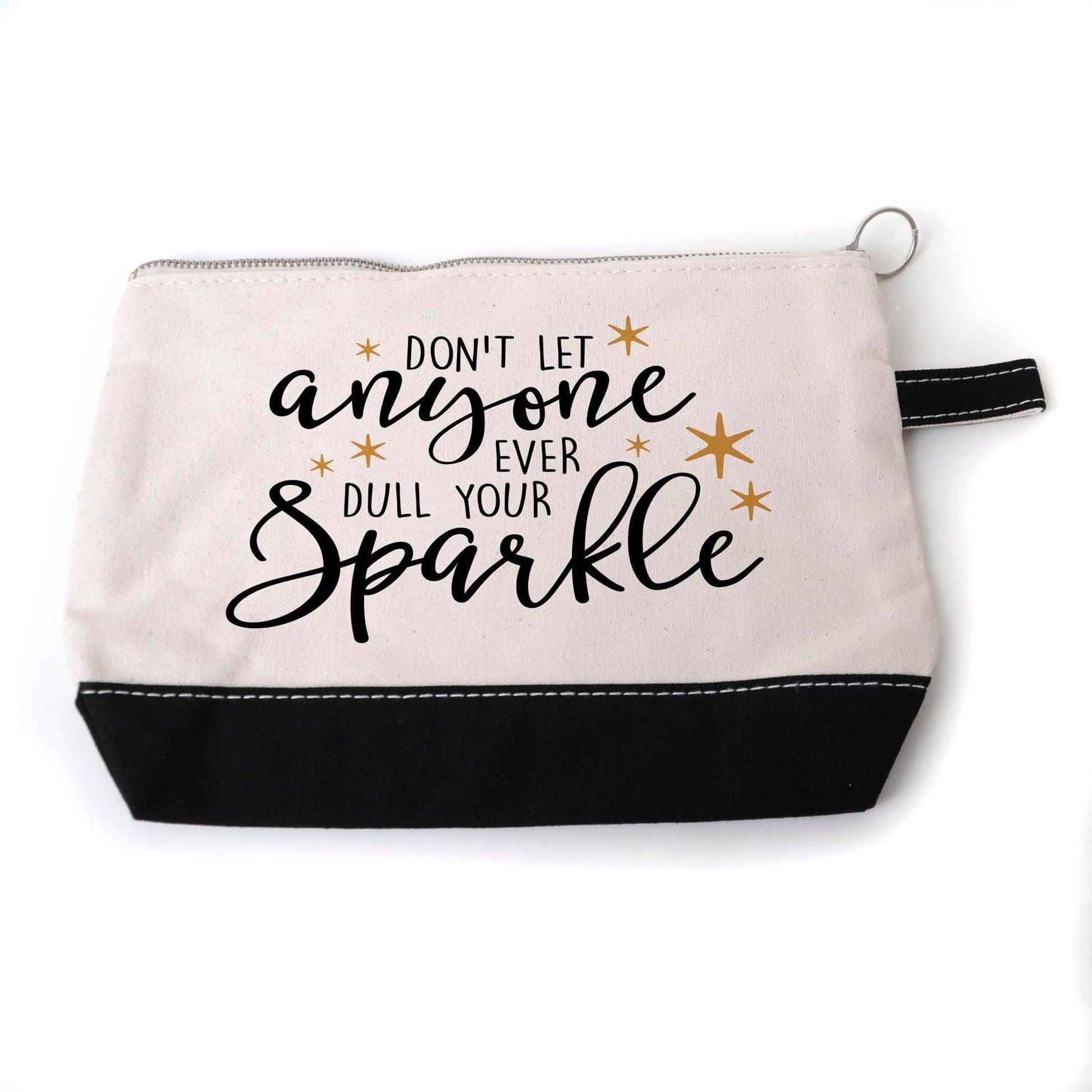 Inspirational Cosmetic Bag - Zipper Pouch - Pencil Case - Gold Sparkle Joyful Moose
