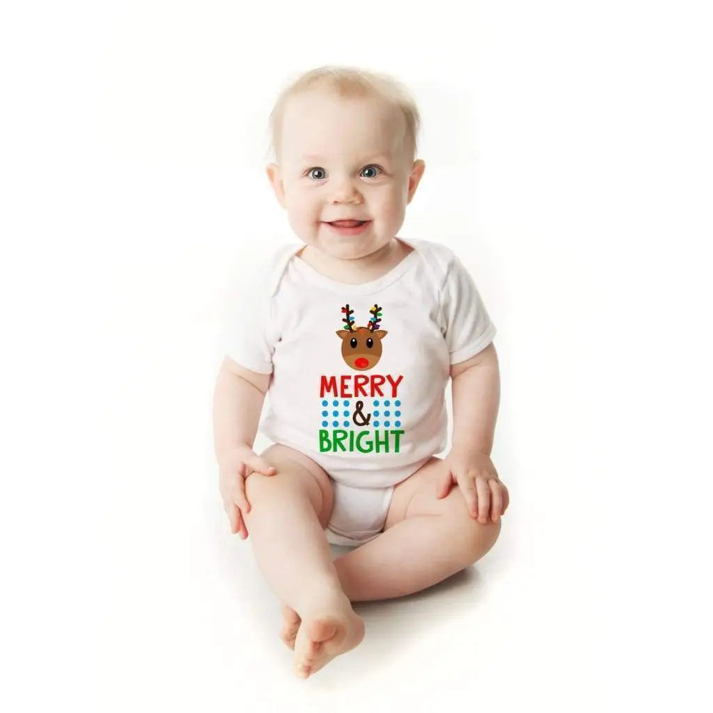 Baby Bodysuit - Baby Shower Gift - Christmas Reindeer Merry & Bright Joyful Moose