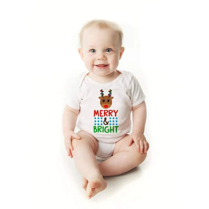 Baby Bodysuit - Baby Shower Gift - Christmas Reindeer Merry & Bright Joyful Moose