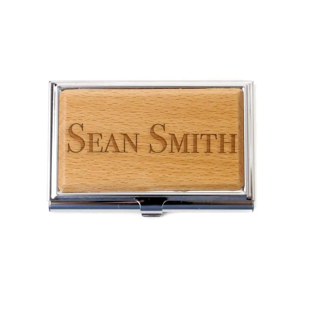 Bamboo Business Card Holder - Personalized Laser Engraved Business Card Case for Men Joyful Moose