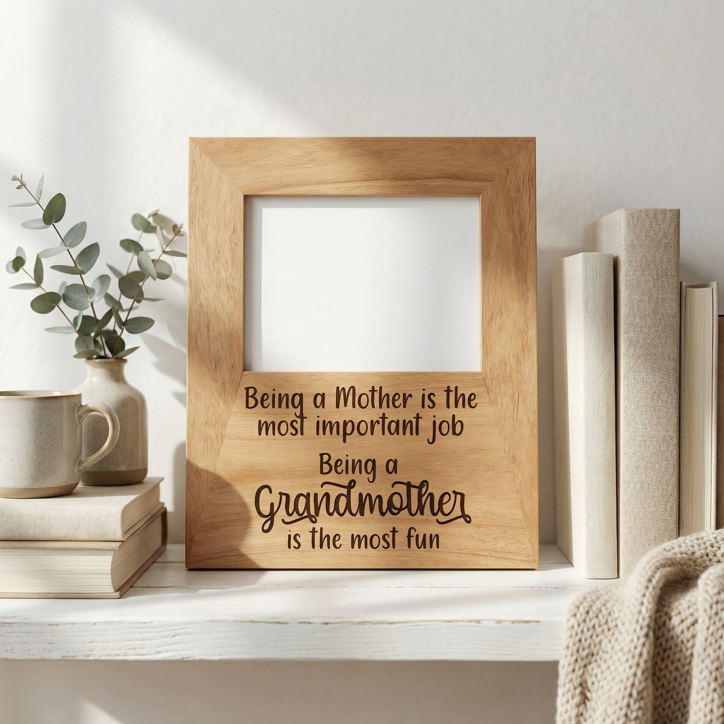Grandmother Photo Frame - Mothers Day Gift for Grandma - Wood Picture Frame Inspirational Quote Joyful Moose