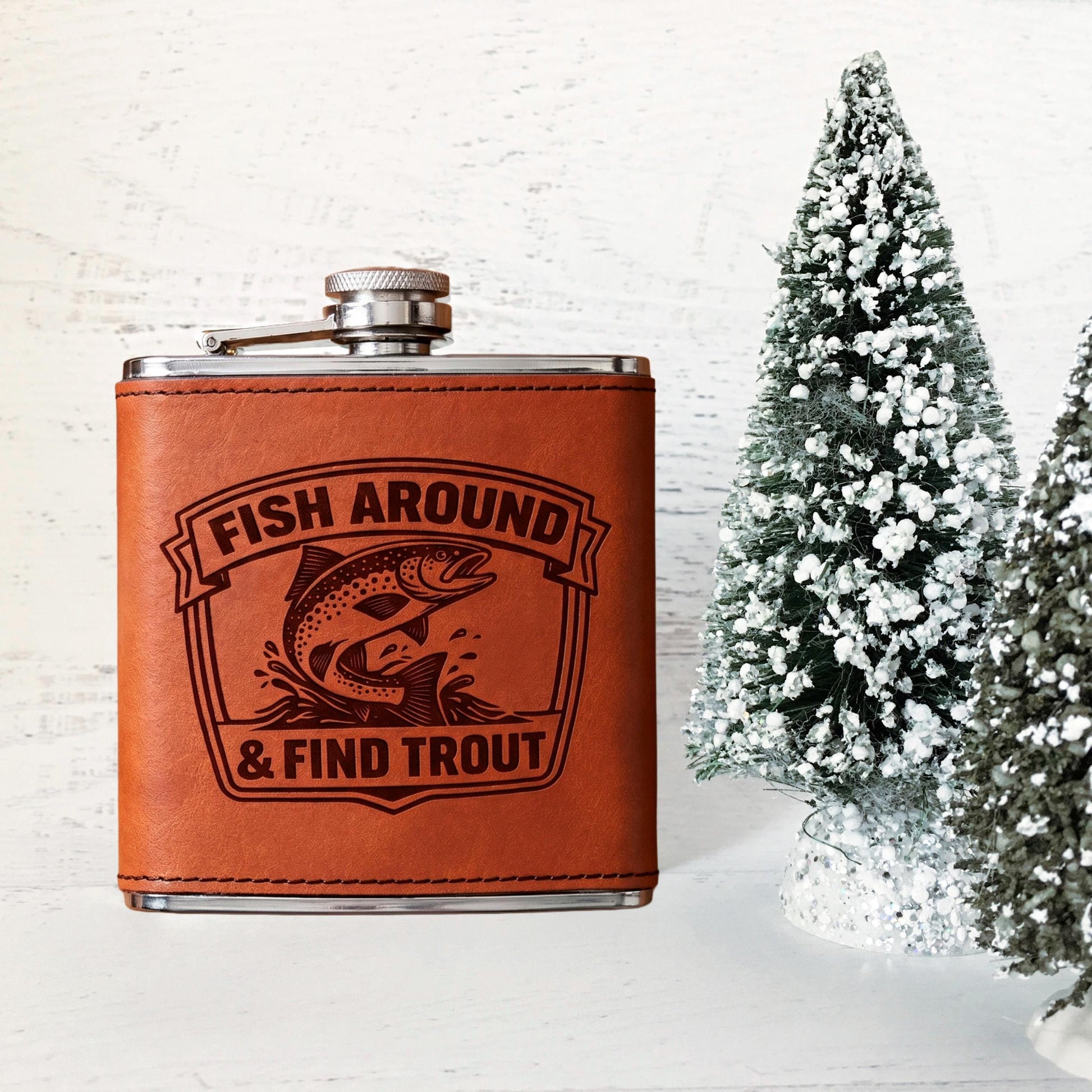 Fishing Flask – Engraved Stainless Steel Hip Flask | Trout Fisherman Gift Joyful Moose