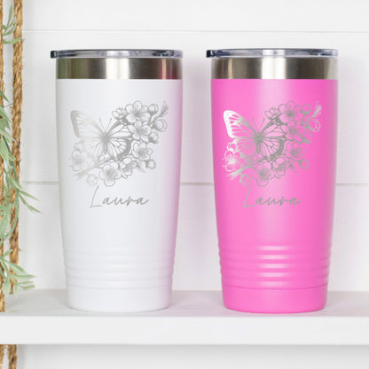 Personalized Butterfly Tumbler - Custom Insulated 20 oz Stainless Steel Mug Joyful Moose