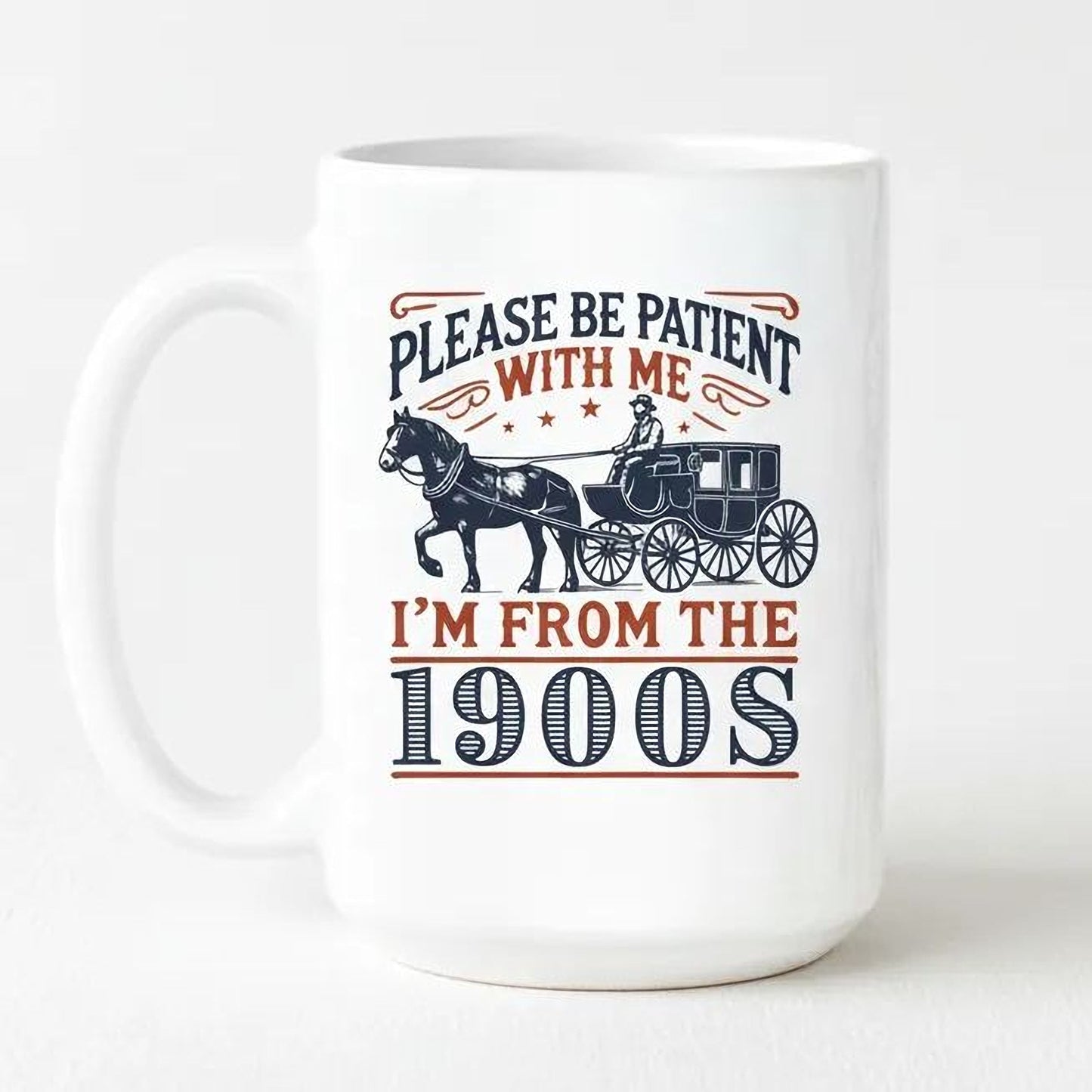 1900s Humor Mug – Vintage Ceramic Cup With Horse Carriage Design Joyful Moose